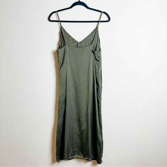 Anine Bing Gemma Slip Silk Dress Olive Green Size Large - Picture 9 of 10